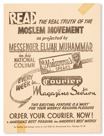 (ISLAM.) MUHAMMAD, HON. ELIJAH. READ The Real Truth of the MOSLEM MOVEMENT, as Projected by MESSENGER ELIJAH MUHAMMAD in His National C